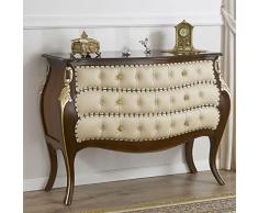 Simone Guarracino Luxury Design Comò bombato Brilliant stile Barocco Inglese cassettone noce e foglia oro ecopelle champagne bottoni e pomelli Crystal Sw