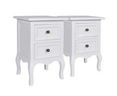 comodino in legno mdf, Comodino Comò 2 Cassetti Legno pino spazzolato MDF Bianco Laccato Stile Classico Barocco Camera