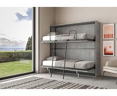 IMAGO FACTORY Kando Doppio - Letto Doppio a Scomparsa Orizzontale, Letto Salvaspazio, Letto a Parete, L.200 P.106 H.97, Letto a Castello Richiudibile a Muro, Materassi Compresi, Cemento