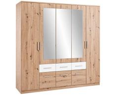 AVANTI TRENDSTORE - Floriana - Armadio in Legno Laminato di Colore Quercia Artisan/Bianco Opaco, con 2 Ante a Battente, 3 Ante specchiate e 6 cassetti. Dimensioni Lap 212x213x60 cm