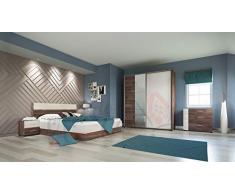 Arredodacasa.com Camera Matrimoniale con Un Armadio A Due Ante Scorrevoli Comodini con Due Cassetti Ed Un Ampio Letto Stanza da Letto Moderna E Completa Color Rovere Cacao E Panna CDLI1