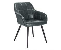 WOLTU BH245dgr-1 Poltroncina Camera da Letto in Ecopelle Vintage, Sedia Sala da Pranzo con Braccioli Gambe in Metallo, Grigio Scuro Lucido