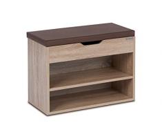 ts-ideen Scarpiera Panca Legno (MDF) Colore Rovere Sonoma con Cuscino Imbottito Similpelle Comodino MDF 60 x 30 cm