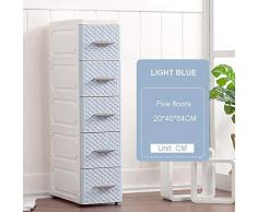 LOHOX Armadio Guardaroba e Cassettiera Mobiletto di Alta Mobile a Colonna da Bagno Armadietto Pannello in Rattan Maniglia Elegante Ruota Mobile (5 cassetti)