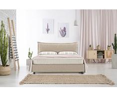 EVERGREENWEB - Letto Matrimoniale con BOX Contenitore + MATERASSO Matrimoniale + Coppia Cuscini Memory Foam INCLUSI + Rete a Doghe in Legno Elegante Testiera Tessuto Imbottito SFODERABILE col. Tortora