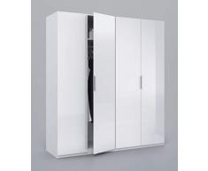 Dmora Armadio Guardaroba 4 Ante, Laminato Bianco, 180 x 200 x 52 cm