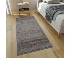 TAPISO Delhi Tappeto Passatoia Shaggy Morbido Peloso Soggiorno Moderno Salotto Sala Camera da Letto Cameretta Monocromatico Tinta Unita Grigio 100 x 270 cm