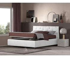 Talamo Italia Letto Contenitore Matrimoniale Beethoven Bianco Ecopelle Made in Italy 184 x 104 x 225, Doppio, Metallo
