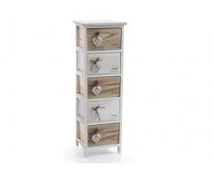 GICOS IMPORT EXPORT SRL Mobile cassettiera in Legno Bianca/Marrone 5 cassetti Decoro Home Cuore 26 * 32 * 98 cm Shabby Chic EDT-793394