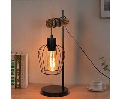 ZMH Lampada da tavolo vintage Lampada da scrivania industrial - Nero lampada da comodino con paralume in metallo e legno retro porta lampadina e27 lampada da notte per camera da letto