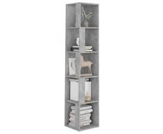 Bounv Libreria Scaffale, Armadio Angolare, Libreria Angolo, Libreria Verticale a Colonna, in Truciolato Grigio Cemento 33x33x164,5 cm