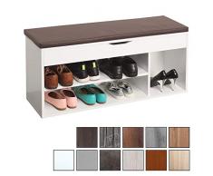 RICOO WM034-W-B Scarpiera da ingresso 104x49x30cm Panca portascarpe Armadio salvaspazio Armadietto scaffale con sedile Guardaroba Legno bianco