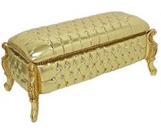 Casa Padrino panca/cassapanca barocca similpelle oro/oro - Panca imbottita in legno massello con strass - Mobili in stile barocco
