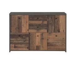 Forte Comò a 5 Ante e 2 cassetti in Combinazione di Colori alla Moda in Legno dantico Vintage Combinato con Effetto Cemento, Materiale a Base, 114,1 cm x 77,5 cm x 29,6 cm