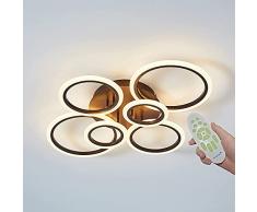 ASDMD LED Plafoniera Moderna Cerchio Lampadario Round Soggiorno Lampada Da Soffitto 3000K-6500K Dimmerabile Con Telecomando Camera Da Letto Luce,Anello Esterno Illuminato (Marrone, 6 anelli)