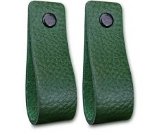 Maniglie Cuoio | Verde Navy / 2 pezzi | 16,5 x 2,5 cm | Pelle pieno fiore | 3 viti colorate | maniglie in pelle per mobili: la cucina, armadio, porta, comodino