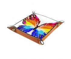 HOHOHAHA Grunge Rainbow Butterfly Valet Vassoio per riporre gioielli, comodino in pelle PU con fibbia a scatto per dadi, organizer per orologi, monete e gioielli