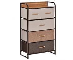 homcom Cassettiera 5 Cassetti Pieghevoli in Tessuto e Ripiano in MDF, Arredamento Soggiorno e Camera, 58x29x99cm, Multicolore
