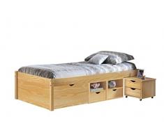 Inter Link Letto singolo con cassetti, in legno massiccio di pino, laccato naturale