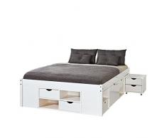 Inter Link Letto Matrimoniale Multi Funzione in Pino Massiccio Verniciato, Bianco