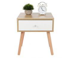 Comodino Moderno con cassetti, Mobili Comodino, in Truciolare + Legno Massiccio, 40x35x50cm, Bianco