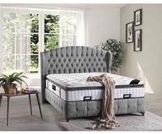 Letto a molle Dubai Chester con cassettone, in tessuto, letto matrimoniale 200 x 200 cm, colore grigio