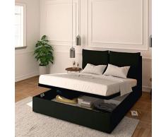 Baldiflex Letto Matrimoniale con Contenitore Modello Licia in Ecopelle, Rete a Doghe, per Materassi Matrimoniali 160x190 cm, Testiera Finemente Imbottita, Colore Black