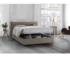 Talamo Italia Letto contenitore Matrimoniale Alice, Made in Italy, Letto con rivestimento in tessuto, Apertura frontale, con materasso 160x200 cm incluso, Tortora