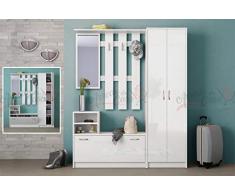 Arredodacasa.com Mobile Ingresso Bianco o Rovere Sonoma Attaccapanni Entrata Moderno con Due Ante Specchio Cassettone E Due Ripiani IG8