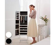 TecTake ARMADIETTO PORTAGIOIE CON SPECCHIO SPECCHIERA CON ANTA PORTAOGGETTI GIOIELLI 147 x 45 x 37 cm - disponibile in diversi colori - (Nero)