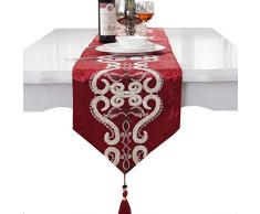 Runner da tavola di lusso in velluto ricamato con nappa, decorazione della casa, feste, letto, idea regalo, Red, 33 * 250cm(12.5*98)