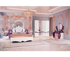 Camera Da Letto Barocco Elegante Stanza Matrimoniale Viola Lucido E Bianco Lucido Con Letto Con Testiera In Parte Imbottita E Contenitore Comodini Mobiletto Ed Armadio Con Ante Battenti CDLI14