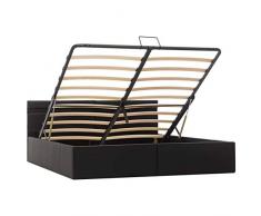 Tidyard Struttura Letto Matrimoniale Moderno con Contenitore Idraulico in Ecopelle Nero,Giroletto Matrimoniale con Contenitore Idraulico LED Nero Similpelle,Letto con Contenitore 180x200cm