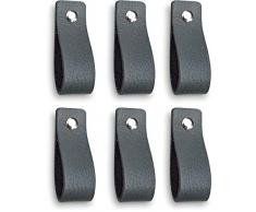Maniglie di Cuoio | Grigio / 12 pezzi | 16,5 x 2,5 cm | Pelle di buona qualita | 3 viti colorate | Maniglie di pelle per mobili: la cucina, armadio, porta, comodino