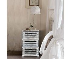 Rebecca Mobili Comodino Cassettiera 3 Cassetti Legno Paulownia Bianco Decapato Shabby Camera Ingresso (Cod. RE4598)