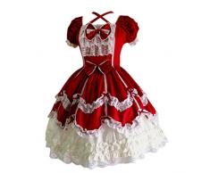 Xmiral Abito Corto da Donna Corto con Fiocco in Pizzo Gotico Abito Casual da Donna con Maniche Vintage Portabiti Armadio (L,Rosso)