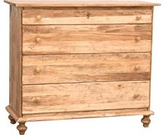 Biscottini Cassettiera legno massello 114x48x99 cm | Cassettiera rustica | Como cassettiera vintage 4 cassetti | Credenza vintage