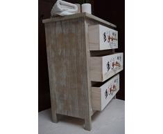 Rebecca Srl Comodino Como Cassettiera 3 Cassetti Legno Bianco Vintage Shabby chic Camera Cucina Soggiorno (Cod. 0-1005)