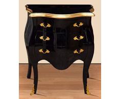 Casa Padrino comodino barocco nero/oro - Cassettone in legno massello fatta a mano in stile barocco - Comodino in stile antico con 3 cassetti - Mobili Barocchi