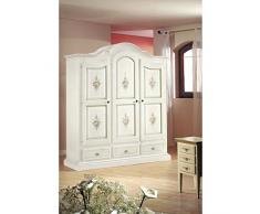 Mar.c.a. Design - Armadio con Cappello Tondo a 3 Porte in Legno di Pioppo Bianco Opaco, Cabina Armadio da Interno Stile Arte Povera (598) Made in Italy - Misura 185x62x221