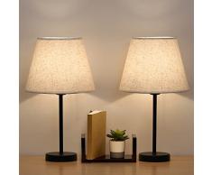 LIANTRAL Set di 2 lampade da comodino, E27, Interruttore pulsante, Con base in metallo e paralume in tela, Moderna lampada da tavolo per camera da letto, soggiorno