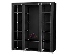 LANTUS Armadio Guardaroba Con Barre Porta Abiti,Organizzatore Armadio Interno Portascarpe Mobiletto Bagno Ingresso, Armadio in Tessuto Armadio Pieghevole Guardaroba in Tessuto,175 * 150 * 45cm, Nero