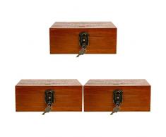 3 pezzi Custodie retrò in legno Carte regalo Display Cassapanca antica Desktop Keepsake Essenziale Piccolo con custodia Gioielli Regalo for la casa Contenitore for caffè Custode Decorazione for tè Org