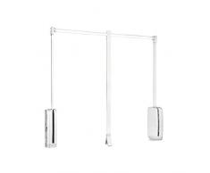 Emuca - Appendiabito saliscendi per Armadio, Barra Appendiabiti saliscendi,Largo Regolabile 830-1150mm, Colore Bianco