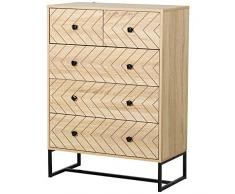 HOMCOM Cassettiera con 5 Cassetti Motivo a Onde Stile Vintage Design Scandinavo Combinazione di MDF e di Pannello Truciolare 120 x 39.5 x 71cm