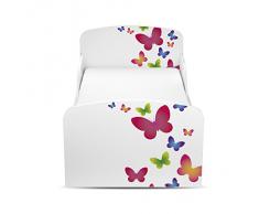 Letto Lettino Per Bambini In Legno e Materasso Magnifiche Stampe Mobili Per Bambini Attrezzatura Stanza Per Bambino Dimensioni 140x70 Motivo Farfalle