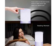 SAILNOVO Lampada da Comodino LED, Lampade da Scrivania LED da Ambiente con 3 Livelli di Luminosità (6W Máx) e 256 Colori Modificabili (3W), Base Touch Control e di Illuminazione a 360 °