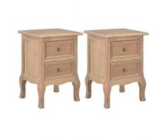 vidaXL 2X Legno Massello Paulonia Comodino con 3 Cassetti Cassettiera Tavolino Laterale Mobiletto Notte Armadietto Gambe Legno di Pino Colore Naturale
