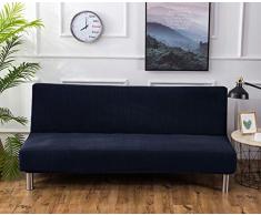 Futon - Copridivano elasticizzato senza braccioli, antiscivolo, pieghevole, ideale per divano letto pieghevole (blu navy, jacquard lavorato a maglia)