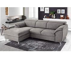 Dafnedesign.Com - Divano Letto Matrimoniale angolare 3 posti Letto con penisola a Sinistra - Colore: Grigio Platino - Materiale: Tessuto - cm. 269 x 175 x 94h
